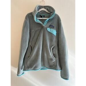 Patagonia Re-Tool Snap-T Grey/Aqua Fleece Pullover Warm Front Pocket Size Small